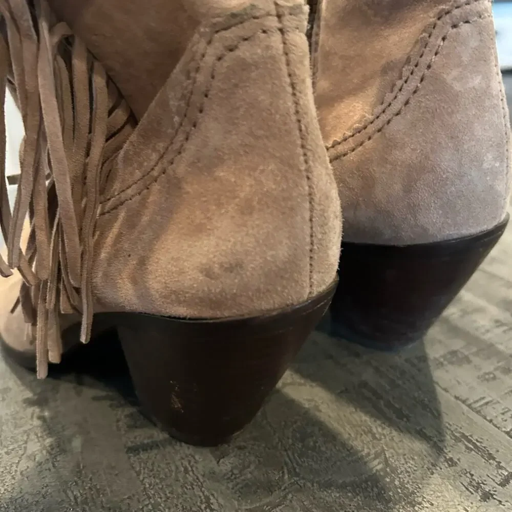 Sam Edelman Louie Tan Fringe Boho Booties Western Suede Booties - 7.5 Taupe Gray - Picture 8 of 8